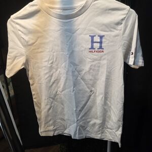 Tommy Hilfiger White Tee with Blue 'H' and Red Wordmark